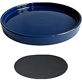 Ceramic Plant Saucer Pot Tray 12 Inch, Planter Saucers 4 5 6 7 8 9 10 11 12 Inch for Indoors Outdoor, Durable Sturdy Flower Drainage Tray for Glazed Pots Base (12.5 Inch-Blue)