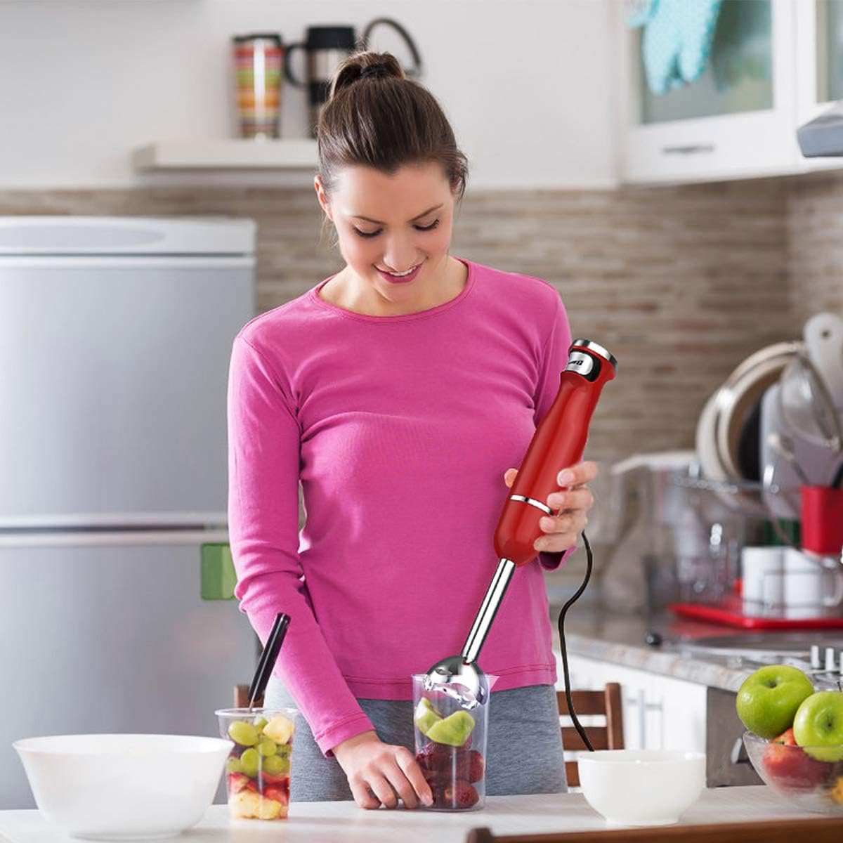 ALLKEYS 500W Immersion Hand Blender, 3-in-1 Stainless Steel Stick Blender(Titanium Reinforced), Smart Stepless Speed, Includes 600ml Mixing Beaker / Whisk Attachment /Milk Frother, BPA-Free, Detachable: Kitchen & Dining