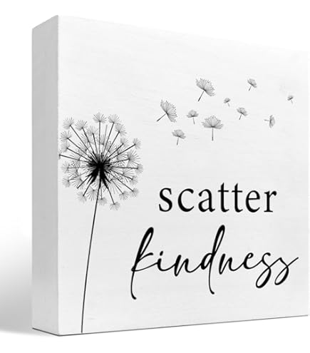 Wood Box Sign With Dandelion Design - Inspirational Farmhouse Office Decor 6x6 Inches