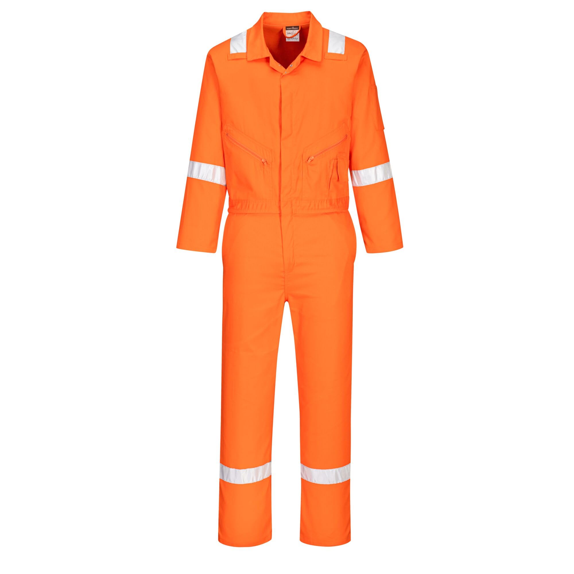 Portwest C814 Iona Lightweight Reflective Cotton Coverall with Pockets - Safety Boiler Suit Workwear Overalls, Orange, XL