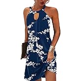 BIRW Women Summer Over The Knee Dress 2025 Casual Floral Halter Beach Vacation Sundresses with Pockets