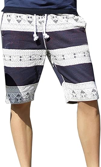 Amazon Ziweibaハーフパンツ メンズ コットン ショートパンツ ボーダー縞柄5分 膝上 半パン 短パン L B ショートパンツ 通販