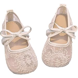 GORGLITTER Girl's Mesh Ballet Flats Lace Floral Bow Ballerina Flates Maryjane Cute Princess Dress Shoes