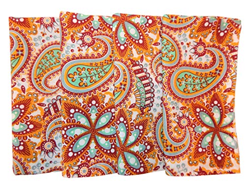 Crabtree Collection Deluxe Cotton Table Linens, Bright Colors for Kitchens and Dining Rooms - (Red Paisley Napkin Set) - Thumbnail 7
