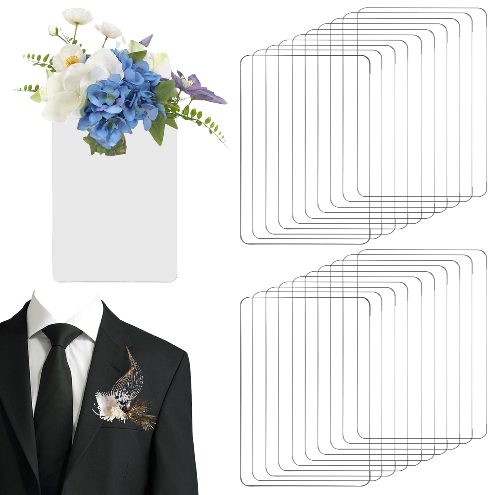 CANIPHA 20Pcs Plastic Sleeve Boutonniere Holder - Clear Pocket Flower Holders for Groom Groomsmen Ceremony (No Lapel Pin Required, No Flowers)