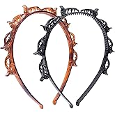 HFZRZFH 2 Pack Clip Headband for Twisty Bangs, 90s Hair Accessories for Women with 8 Mini Clips, Braided Hair Clip Headbands for Y2K Fashion Styling, Black and Brown