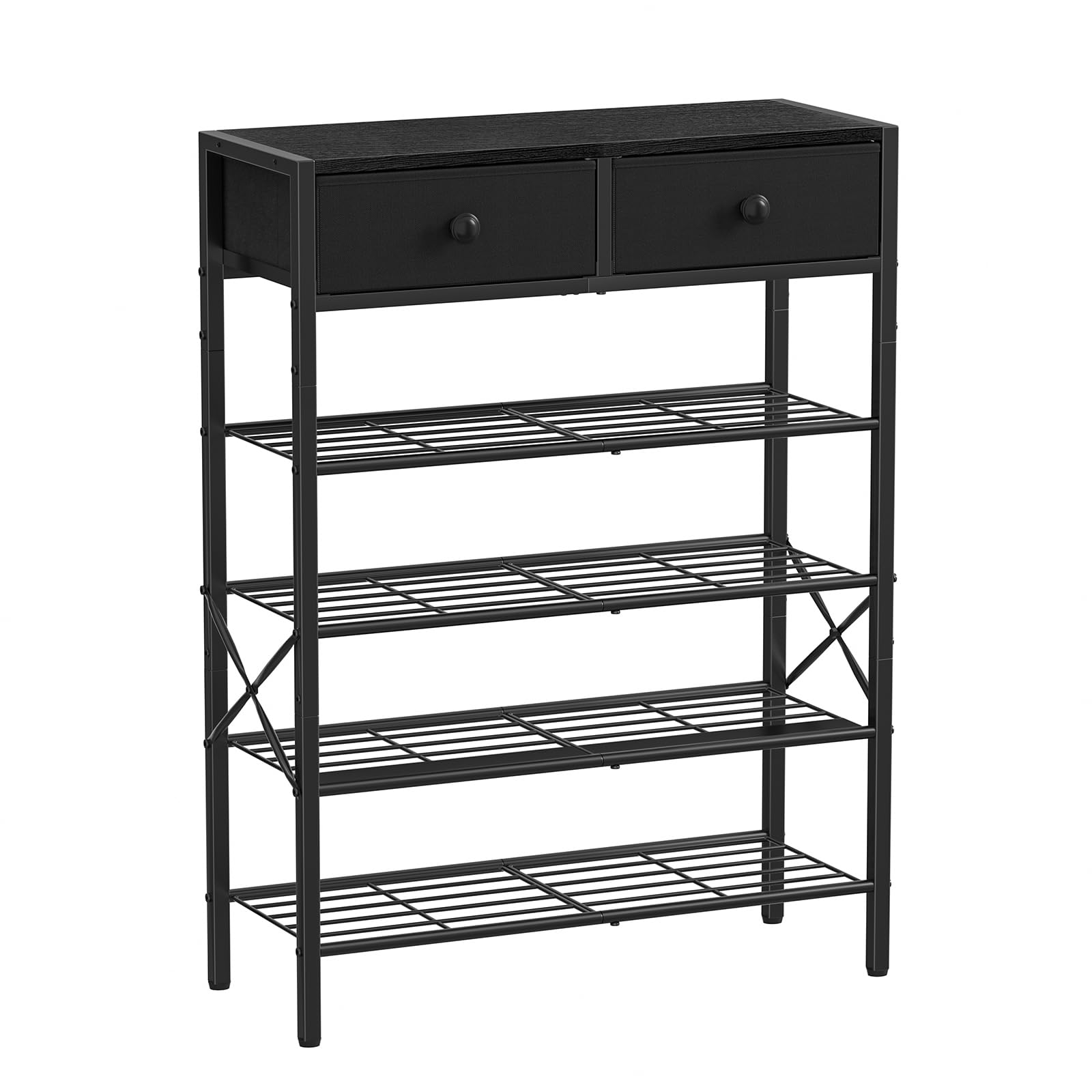 Photo 1 of ***MISSING PIECES -SELLING AS IS *** UNITSTAGE Shoe Rack for Entryway, 5 Tier Shoe Organizer with 2 Non-Woven Drawers, Metal Storage Shoe Shelf for 16-20 Pairs of Shoes, with Wooden Top and Steel Frame, Shoe Stand for Closet Charcoal