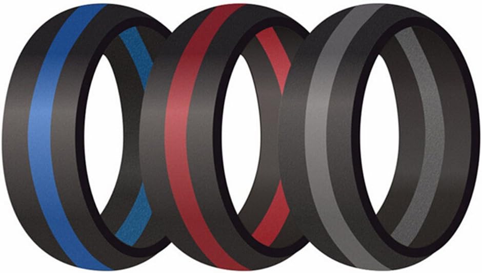 Silicone Wedding Rings for Men,Silicone Ring Set,Rubber Band for Men,Wide Stripe with Black Beveled Edges (WIDER 8mm Bandwidth), 3 Pack