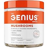 The Genius Brand Genius Mushrooms - Plant-Based Supplement for Immune, Focus & Energy Support - Lion's Mane, Cordyceps & Reishi - Organic & Non-GMO - 90 Veggie Capsules