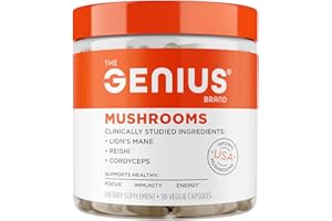 The Genius Brand Genius Mushrooms - Plant-Based Supplement for Immune, Focus & Energy Support - Lion's Mane, Cordyceps & Reishi - Organic & Non-GMO - 90 Veggie Capsules