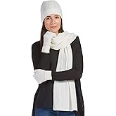Fishers Finery Women's Pure Cashmere Cable Knit Hat Glove Scarf Set with Gift Box