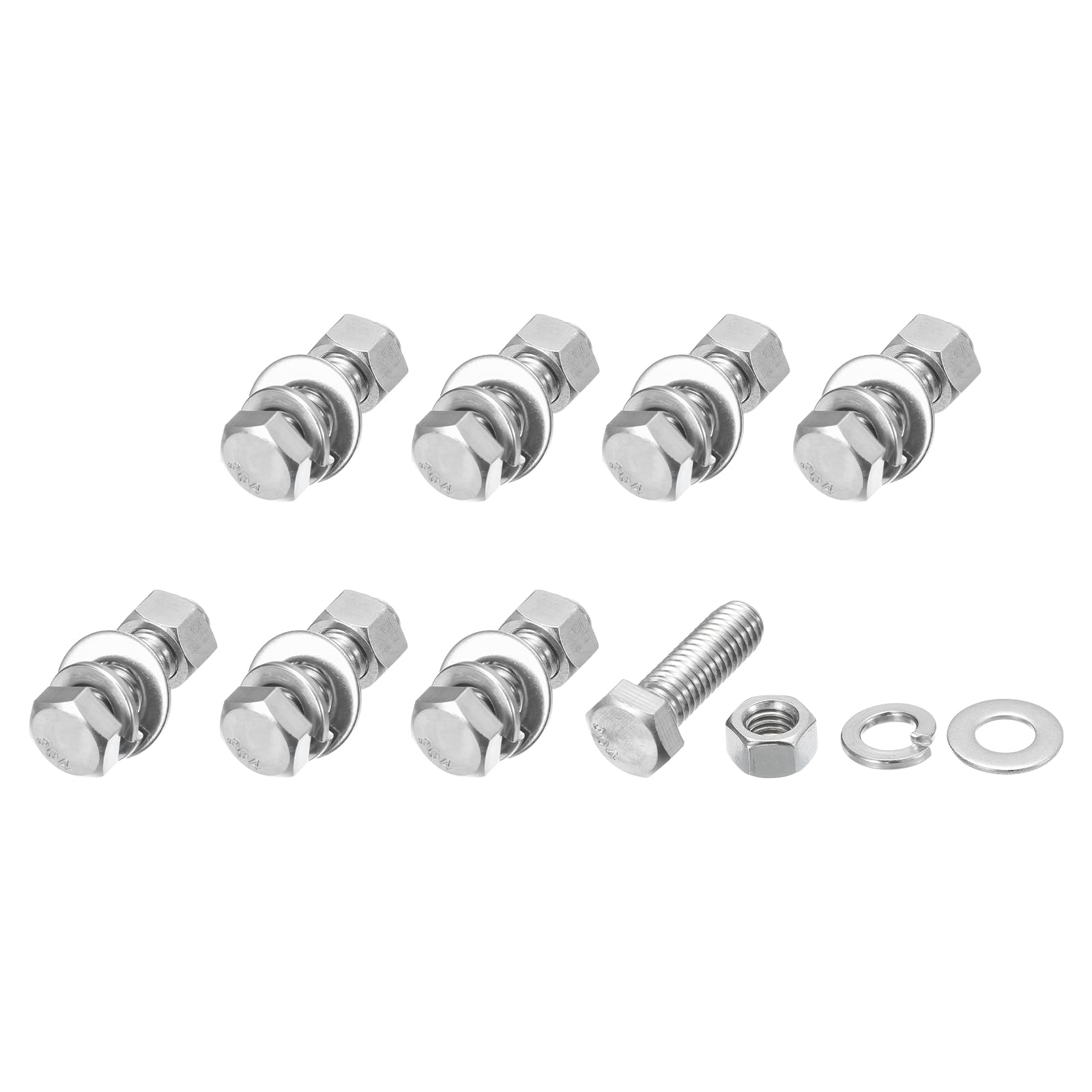 METALLIXITY Hex Head Screws Bolts, Nuts, Flat & Lock Washers Kits (3/8-16x1-1/4") 8 Set, Stainless Steel Fully Threaded Machine Screws Bolt Set - for Home Appliance Equipment