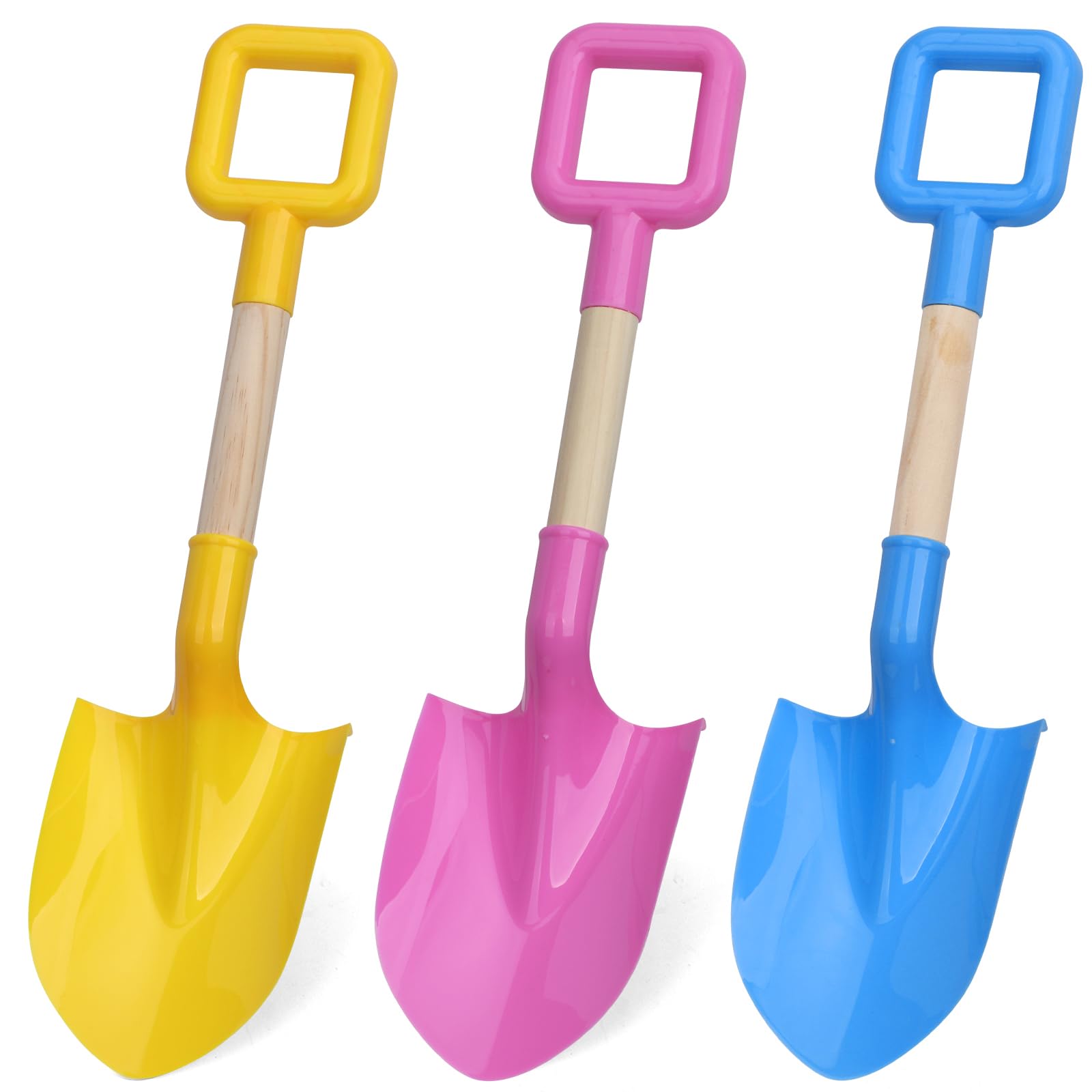LNCOJOLM 16" Beach Shovels Sand Spades Toys for Kids, Wood Handle Gardening Backyard Planting Tools Kit Sandbox Sturdy Scoop for Digging, Durable ABS Plastic Spade for Summer Winter - 3 Pack
