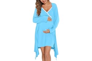 SWOMOG Womens Maternity Robe 2 Piece Nursing Nightgown for Breastfeeding 3 in 1 Labor Delivery Nursing Dress Lace Bathrobe