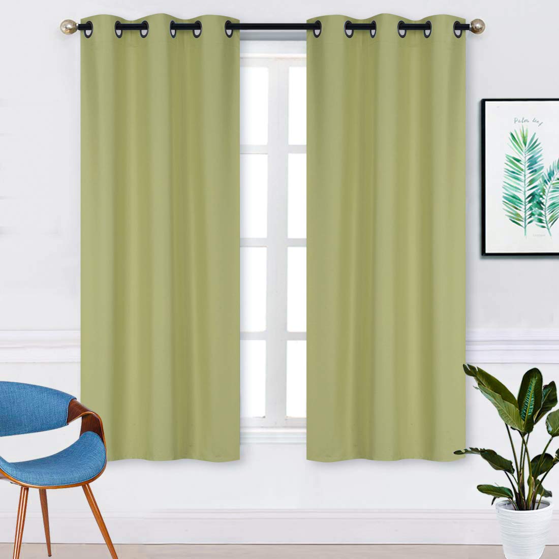 Home Collection Triple Weave Blackout Curtains with Bronze Grommets, 100% Light Blocking, Noise Reducing New (Sage, 37" W x 62" L (Pack of 2))