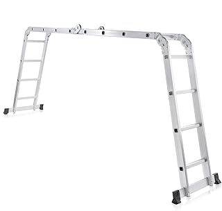 MAXCRAFT Multifunktionsleiter Mehrzweckleiter bis 150 kg Stehleiter 16 Stufen 6in1 Leiter Gelenkleiter EN-131 geprüft aus Aluminium - Länge 4,43m