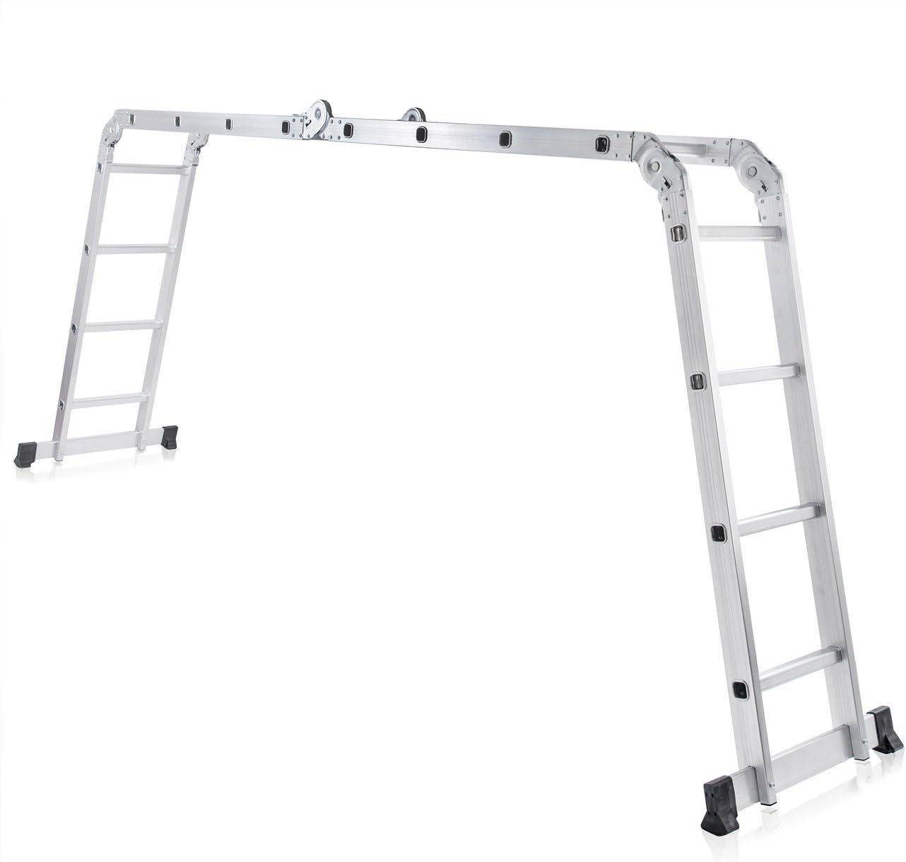 MAXCRAFT Multifunktionsleiter Mehrzweckleiter bis 150 kg Stehleiter 16 Stufen 6in1 Leiter Gelenkleiter EN-131 geprüft aus Aluminium - Länge 4,43m