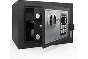 Goldenkey Small Safe with Keys&Code for Money Cash and Coin, Digital Mini Kids Safe Bank for Home, 6.69"D x 9.05"W x 6.69"H, 0.3 Cu.Ft.