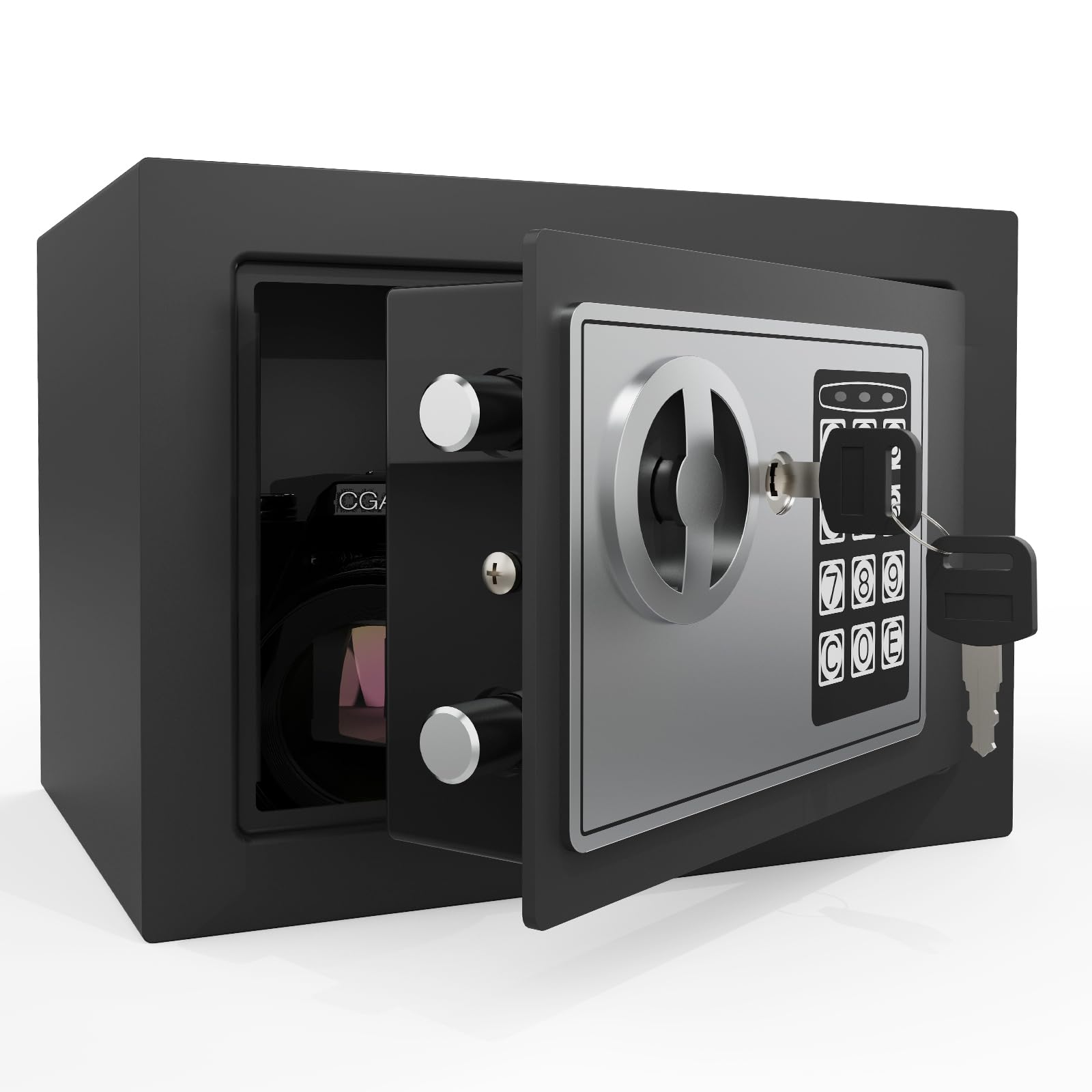 Photo 1 of Goldenkey Small Safe with Keys&Code for Money Cash and Coin, Digital Mini Kids Safe Bank for Home, 6.69"D x 9.05"W x 6.69"H, 0.3 Cu.Ft.