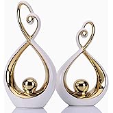 DOVDOV Modern Art Home Decor, Ceramic Abstract Sculpture 2 Piece Set, White and Gold Room Decor, Gorgeous Home Decor for Office, Shelf, Coffee Table and Desktop Decor Aesthetics.