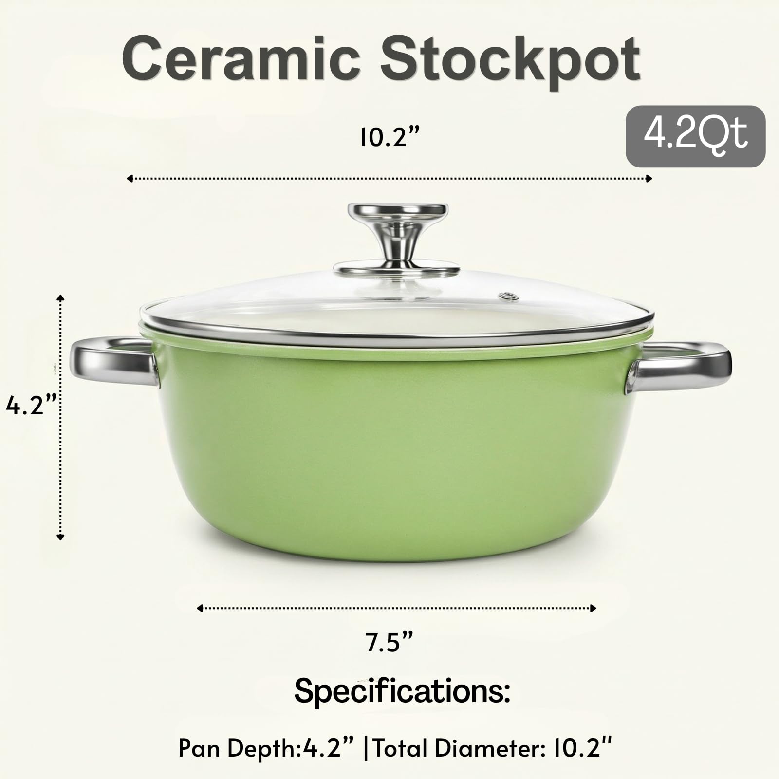 Condition photo showing New/Like New for zenfun ceramic nonstick stock pot with lid, 4.2 quart soup pot, cooking pot stew pots, induction com