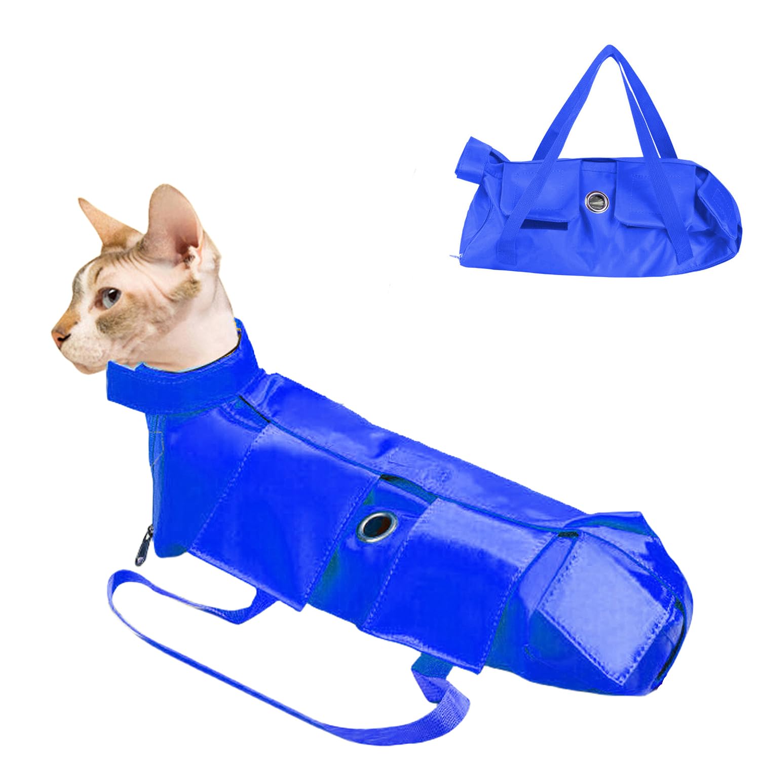 BT Bear Foldable Cat Grooming Bag - Protective Restraint for Claw Care, Nail Trimming, Administering Eye Drops, Ear Cleaner (L, Blue)