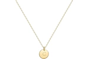 Valloey Rover Initial Necklaces for Women 14K Gold Plated Dainty Letter Necklce Round Coin Disc Pendant Double Side Engraved A-Z Necklace Personalized Jewelry Gift for Girls