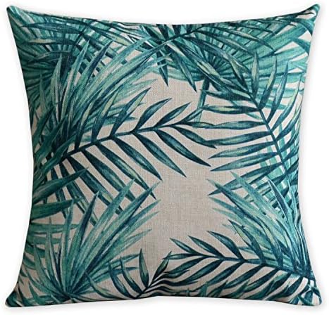 American Pillow Flamingoes and Palm Leaf Modern Art Cotton Linen Pillowcase Comfortable Cushions Decorative Pillows Home Decor Sofa Throw Pillow Cover 17.7*17.7 inches