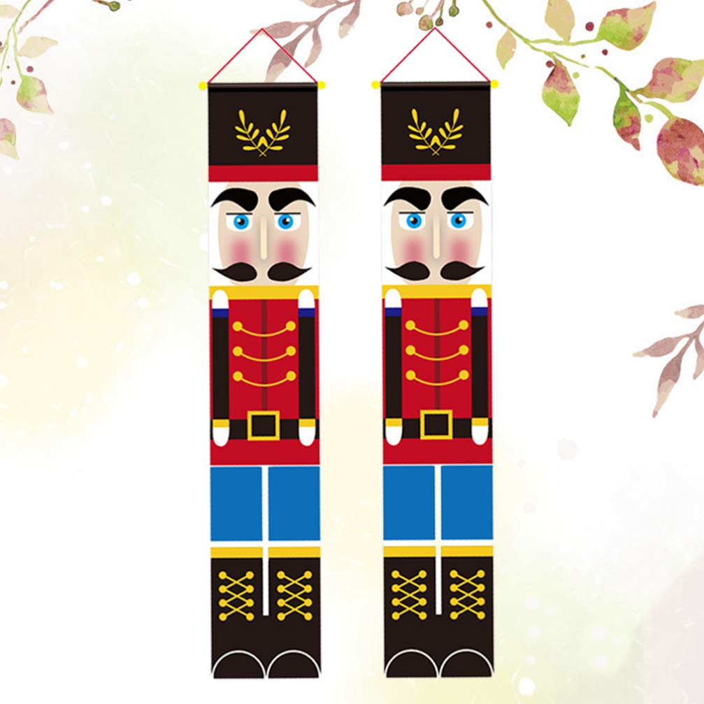 Amosfun Christmas Porch Sign Soldier Model Nutcracker Hanging Banners for Holiday Home Indoor Outdoor Porch Wall Christmas Decoration
