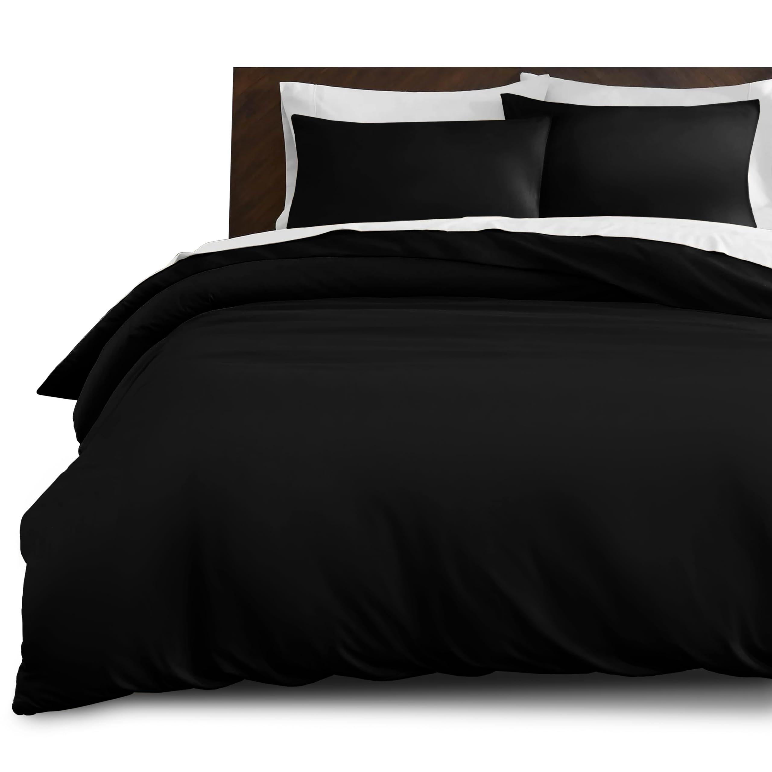 Imperial Rooms Single Duvet Cover Set Brushed Microfiber Plain Black Bedding Set – Button Closure Ultra Soft 2 PCs Quilt Cover with Pillow Case (135 x 200 Cm) — image 1