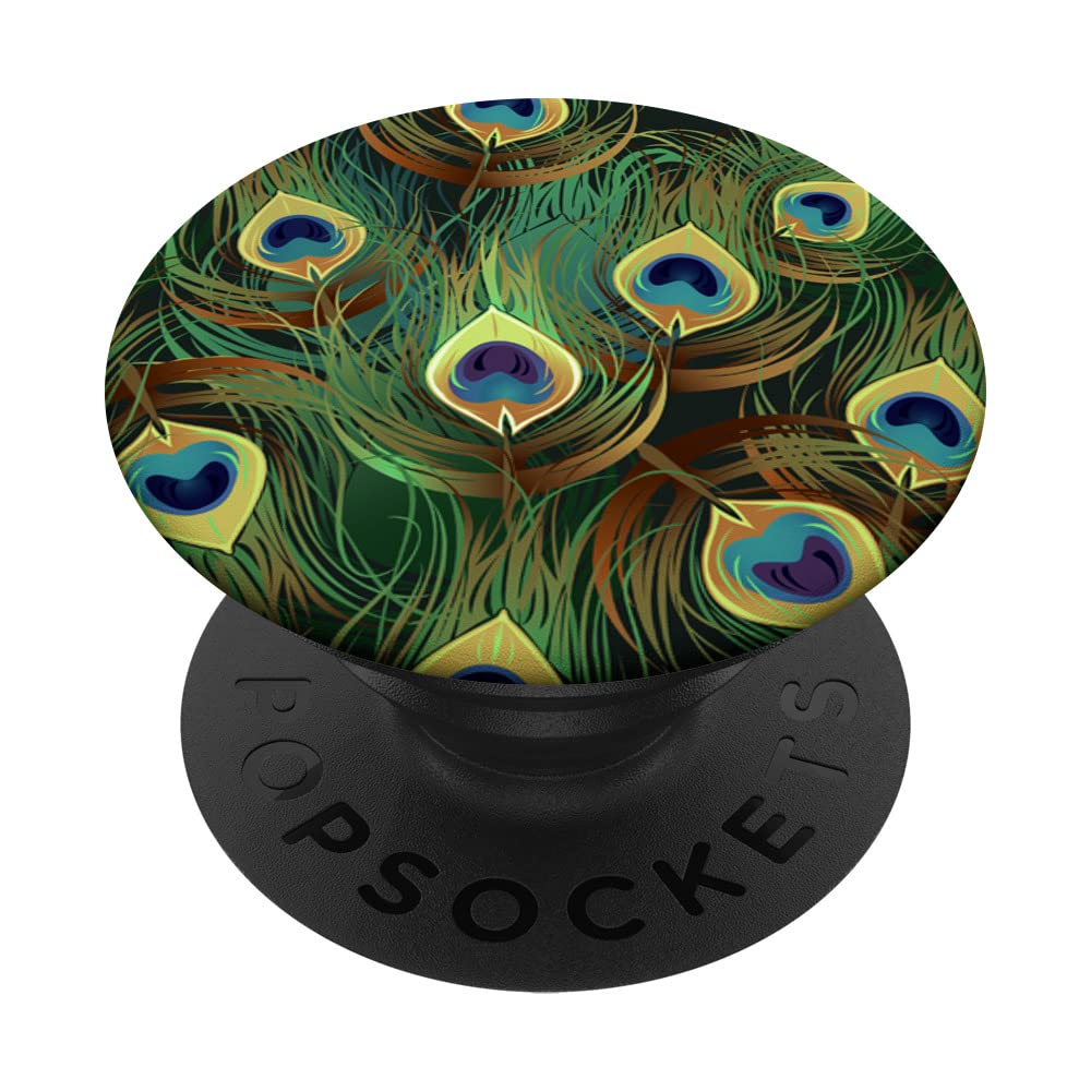 Colorful Peacock Bird Feather Graphic Illustration Design PopSockets Swappable PopGrip