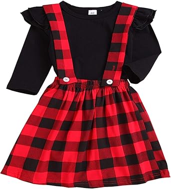 red & black plaid overall dress