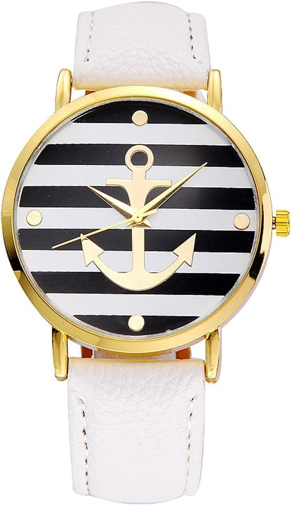 Womens Casual Quartz Watches Fashion Stripes Pattern Anchors Watches