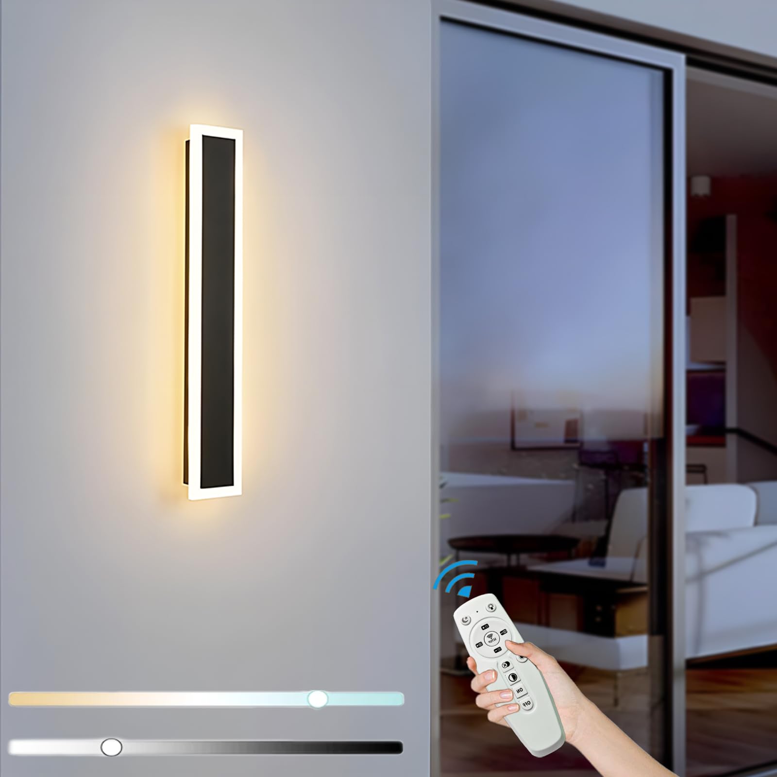 ZTWLEED LED Outdoor Wall Lights,8W Dimmable Wall Lamp with Remote Control,3000K/4000K/6000K,Waterproof Exterior Acrylic Long Outdoor Wall Light for Garden Villa Porch Terraces Garage,40CM