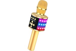BONAOK Bluetooth Wireless Karaoke Microphone with LED Lights,4-in-1 Portable Handheld Mic with Speaker Karaoke Player for Singing Home Party Toys Birthday Gift for Kids Adults Girls Q78(Gold)