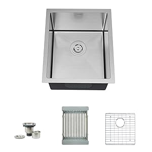TORVA 17-Inch Undermount 16 Gauge Stainless Steel Single Bowl Kitchen Sink, with Bottom Rinse Grid, Sliding Colander and Basket Drain Strainer, Suit for 20" Cabinet in Kitchen/Bar/Prep