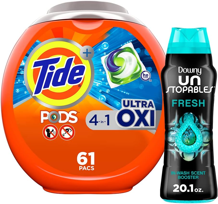 Tide PODS Ultra Oxi 4 in 1 HE Turbo Laundry Detergent Soap Pods, 61 Count with Scent Booster