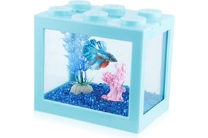 Tsxurepaw Small Betta Fish Tank, Stackable Mini Fish Tank Aquarium Tank Kit, 3/5 Gallon Rectangular Fish Bowl with Aquarium Gravel Decoration, Tiny Cube Tank for Seaweed Balls Sea Monkeys