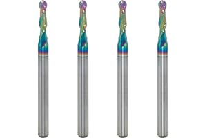 JIANXING 3/32" DLC Coated 2-Flute Carbide Ball Nose End Mill, Ideal for Aluminum, Copper Alloys, and Plastic Machining – High Precision & Wear-Resistant Cutting Tool (4 Pieces)