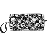 JKJOJIA Skull Horror Makeup Bag Organizer Small Cosmetic Bags Portable Travel Toiletry Bag With Handle Simple Accessories Storage Zipper Pouch For Women Girl