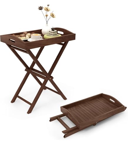 XBurmo TV Tray Tables Set of 2 Wood TV Trays with Removable Tray Top 2