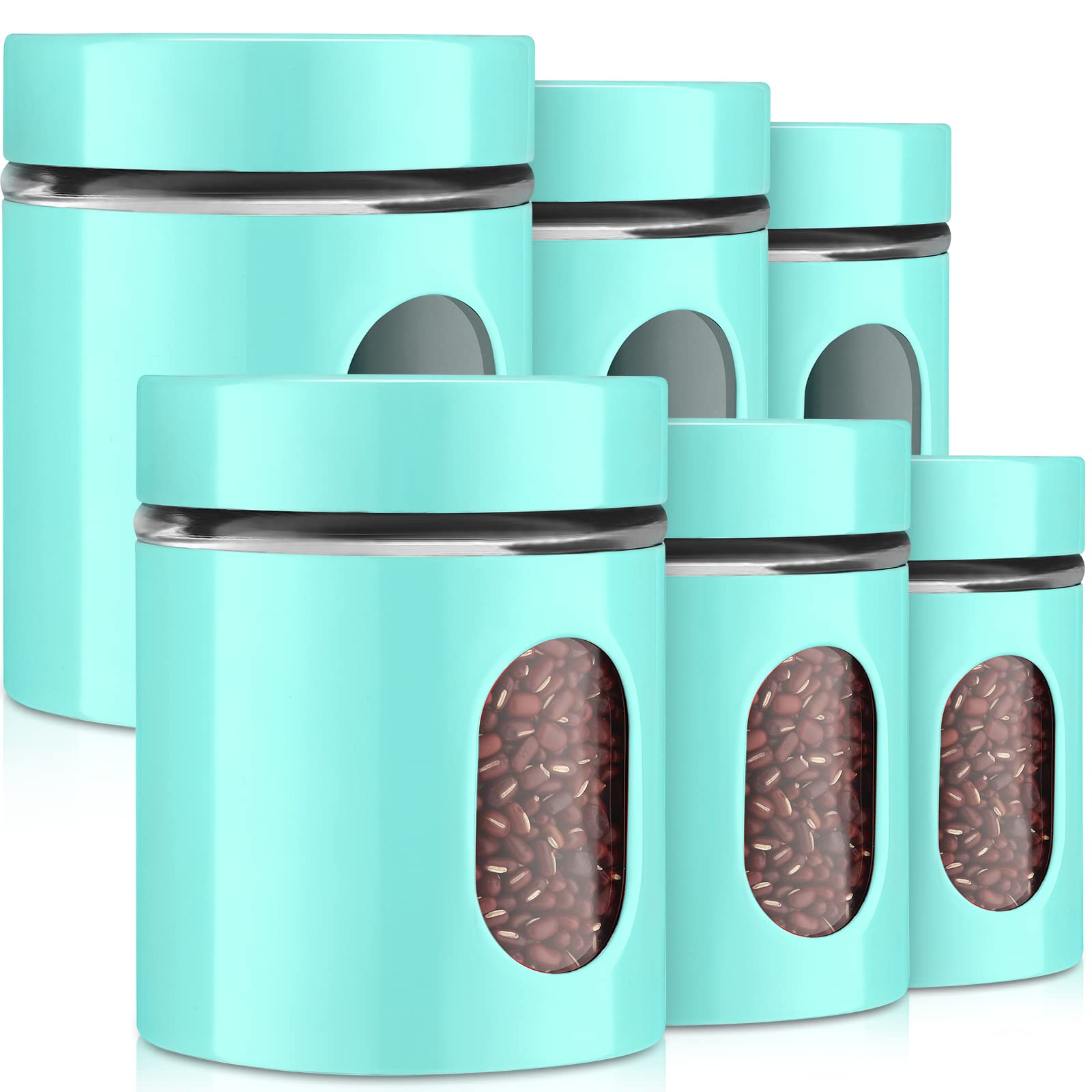 Photo 1 of 6 Pack Kitchen Canisters Set 20 oz Airtight Stainless Steel Canister Food Storage Container with Window Glass, Coffee Sugar Candy Jars Tea Organizer for Flour Cookies Spices Grains Kitchen(Turquoise)
