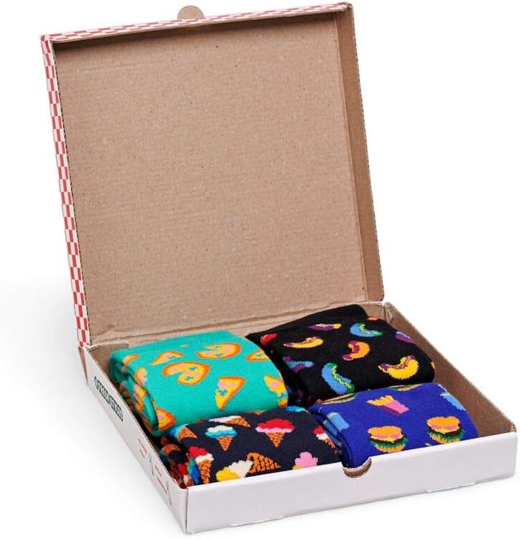 Happy Socks 4-Pack Junk Food Socks Gift Box, Black/Green/Blue