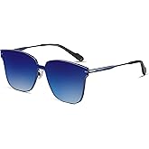 MUJOSH Futuristic Oversized Sunglasses for Men Women, One-Piece Goggle Style Shades for Driving, Party & Fashion Accessories, Blue, Exclusive Eyewear Brand of EssilorLuxottica