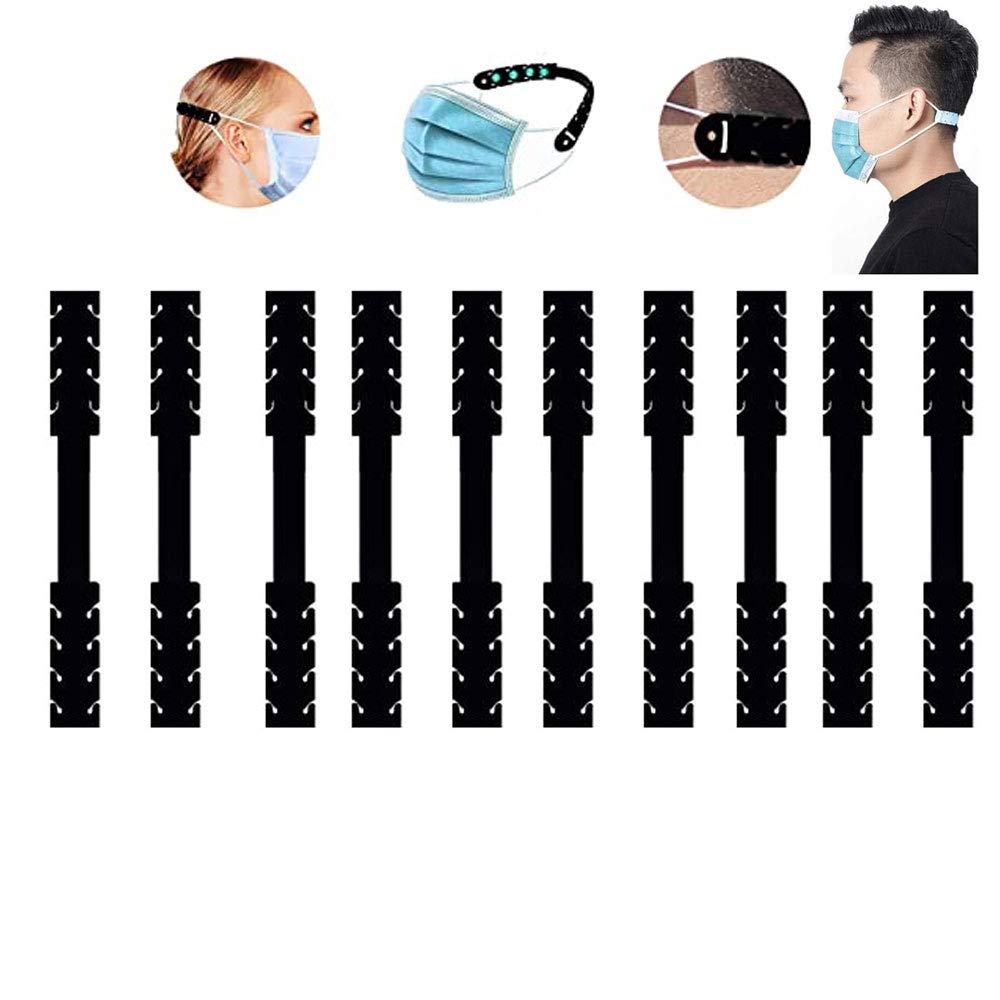 B BOZZBY Plastic Reuseable Mask Strap Extender (Black, Without Valve, Pack of 10) for Kids & Adults