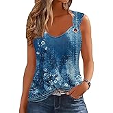 Summer Tank Cute Tops for Women Casual Sleeveless Shirt Loose Fit Scoop Neck O Ring Shoulder Blouse
