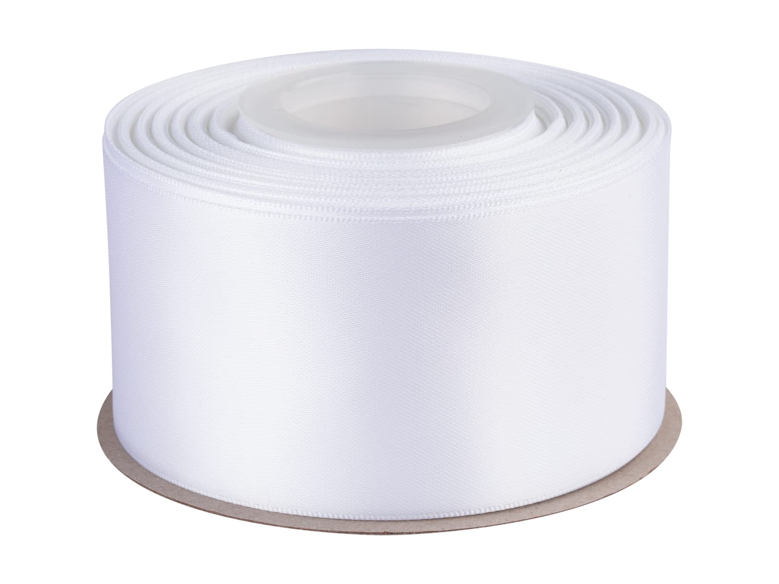 Double Faced Satin Ribbon, 50mm X 22M, Solid Polyester Craft Ribbon, Perfect for Gift Wrapping, Crafts, Wedding Party Ceremony Decoration, Floral Arrangement, Sewing (White) — image 1