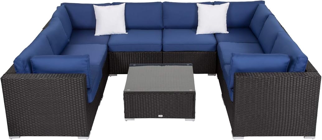 Amazon Com Kinsunny 9 Pcs Outdoor Patio Pe Rattan Wicker Sofa Sectional Furniture With 2 Pillows And Tea Table Garden Outdoor