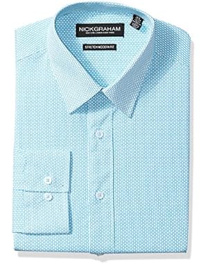 Men's Modern Fitted Tile Print Stretch Shirt