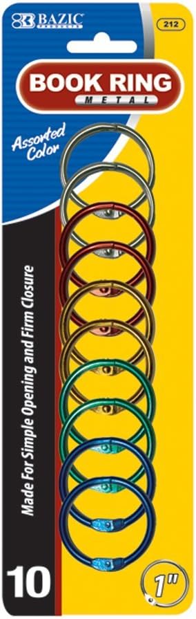 BAZIC Metal Book Rings, 1 Inch, Assorted, 10 Per Pack
